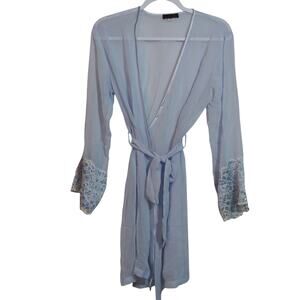 Via Nicci Vintage Delicate Sheer Periwinkle Lace Robe Tie Belt Size S/M